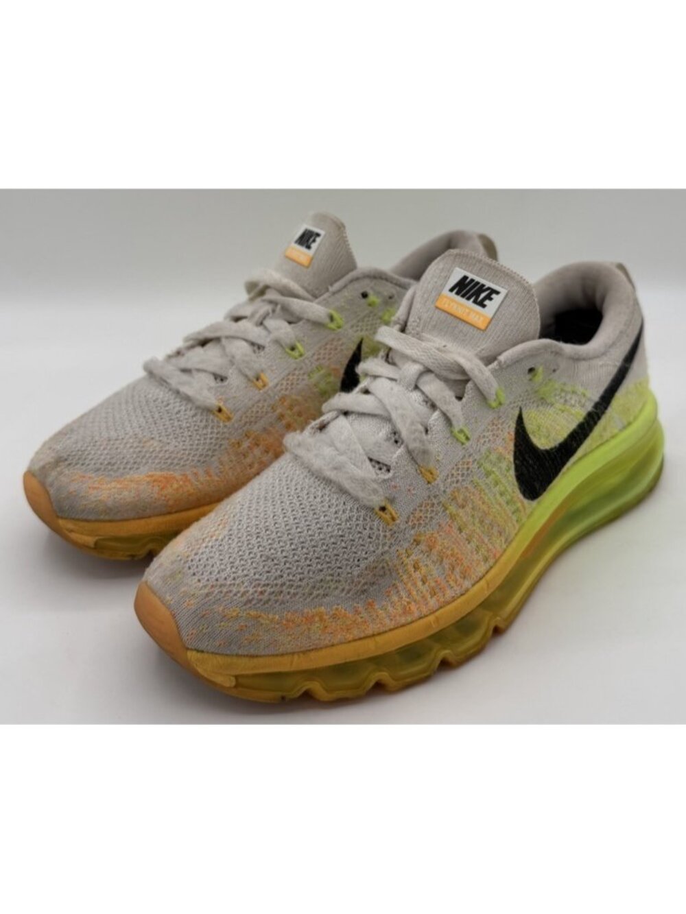 Nike Women's Flyknit Max Size 8 Running Shoes Black/White/Mango 620659-100
